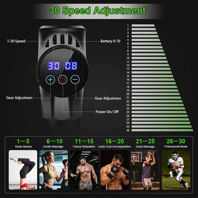 Deep Tissue Vibration Pistola De Massage Gun Type-c 30 Speed Percussion Led Touch Screen Muscle Massage Gun